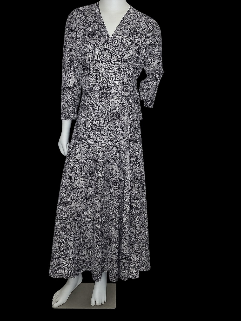 Black & White Floral Wrap Maxi Dress